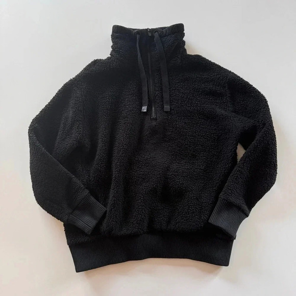 ATHLETA-Funnel Neck-Black-Sherpa Pullover- Cozy- Oversized-Athleisure-Women’s XS - Picture 2 of 14